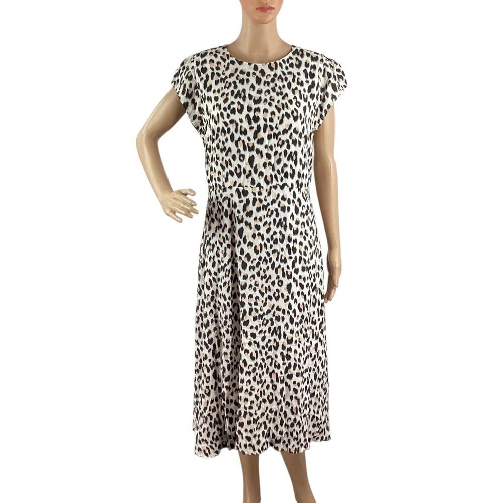 LOFT Animal Print Midi Dress White Multicolor Size 8